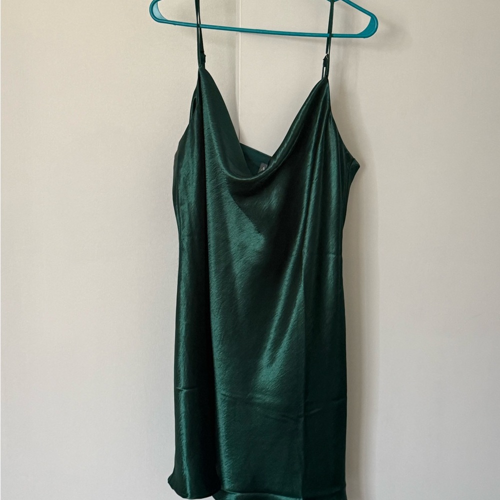 ARULA Teal Satin Slip Dress